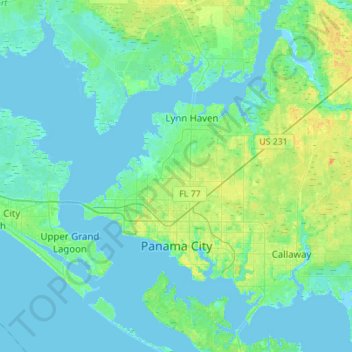 Topografische Karte Panama City, Höhe, Relief