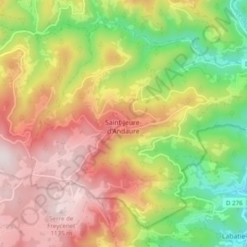 Topografische Karte Saint-Jeure-d'Andaure, Höhe, Relief