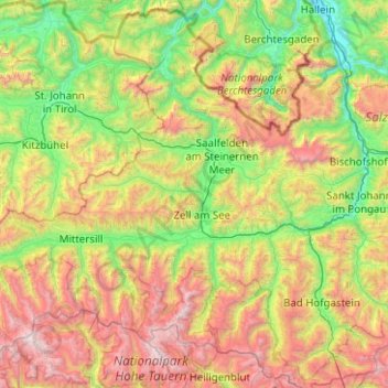 Topografische Karte Bezirk Zell am See, Höhe, Relief
