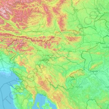 Topografische Karte Slowenien, Höhe, Relief