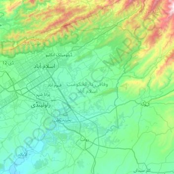 Topografische Karte Hauptstadtterritorium Islamabad, Höhe, Relief