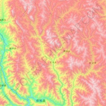 Topografische Karte 王卡乡, Höhe, Relief