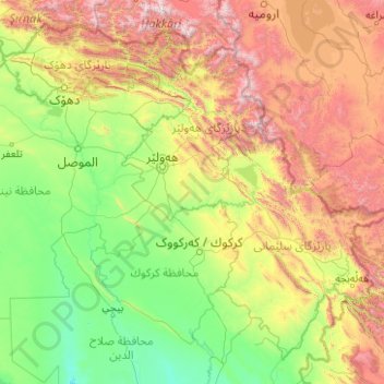 Topografische Karte Iraqi Kurdistan Region, Höhe, Relief