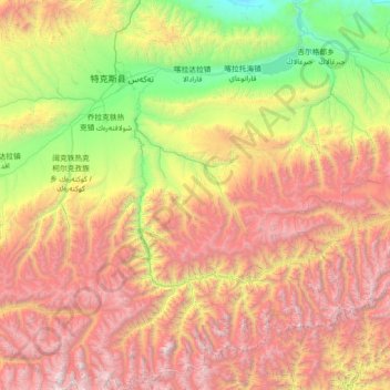 Topografische Karte 特克斯县, Höhe, Relief