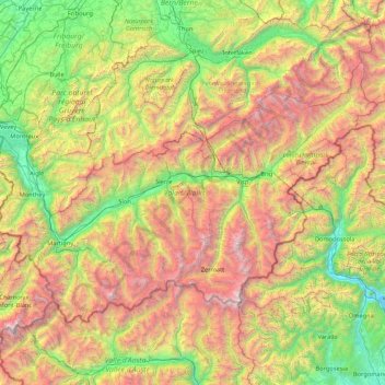 Topografische Karte Valais, Höhe, Relief
