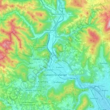 Topografische Karte Gratwein-Straßengel, Höhe, Relief