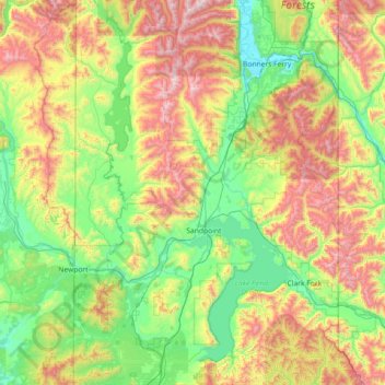 Topografische Karte Bonner County, Höhe, Relief