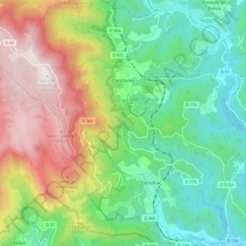 Topografische Karte Concoules, Höhe, Relief