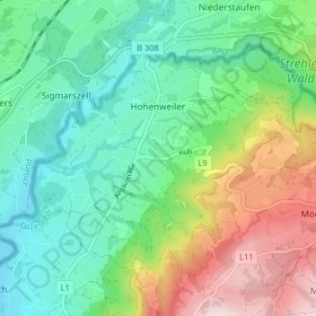 Topografische Karte Hohenweiler, Höhe, Relief