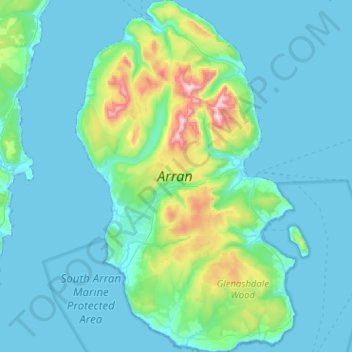 Topografische Karte Arran, Höhe, Relief