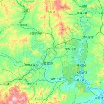 Topografische Karte 双滦区, Höhe, Relief