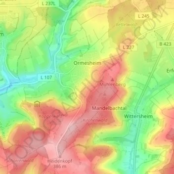 Topografische Karte Ormesheim, Höhe, Relief