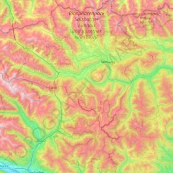 Topografische Karte Biosphärenpark Salzburger Lungau und Kärntner Nockberge, Höhe, Relief