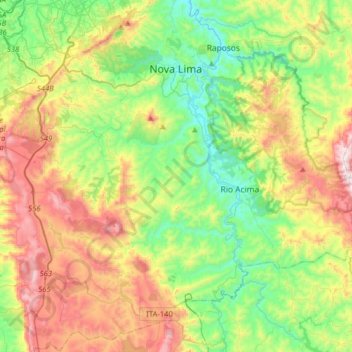 Topografische Karte Nova Lima, Höhe, Relief