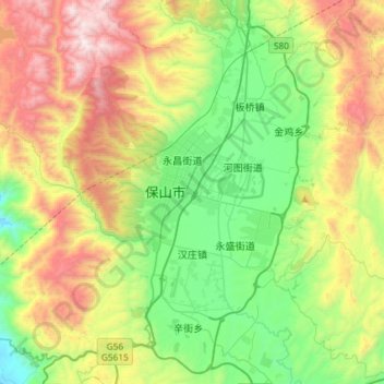 Topografische Karte 汉庄镇, Höhe, Relief