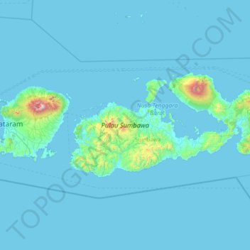 Topografische Karte Sumbawa, Höhe, Relief