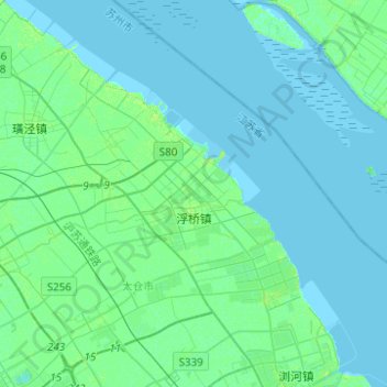 Topografische Karte 浮桥镇, Höhe, Relief