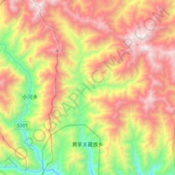Topografische Karte 黄羊关藏族乡, Höhe, Relief