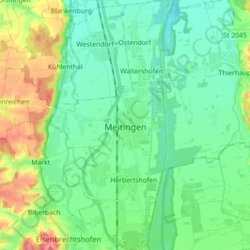 Topografische Karte Meitingen, Höhe, Relief