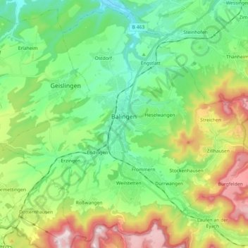 Topografische Karte Balingen, Höhe, Relief