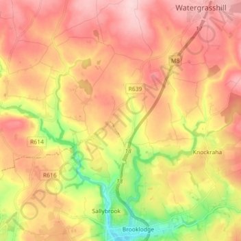 Topografische Karte Riverstown, Höhe, Relief