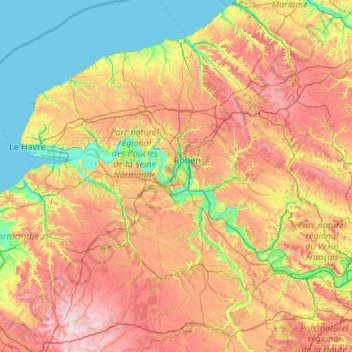 Topografische Karte Haute-Normandie, Höhe, Relief