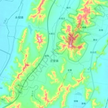 Topografische Karte 庄里镇, Höhe, Relief