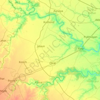 Topografische Karte Jalaun, Höhe, Relief