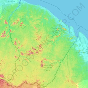 Topografische Karte Guyane, Höhe, Relief