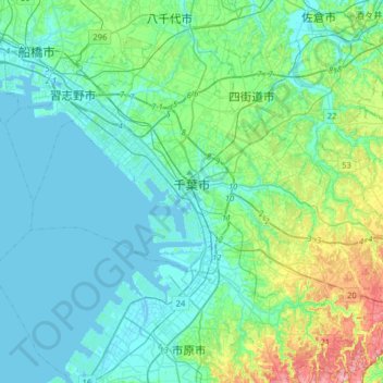 Topografische Karte Chiba, Höhe, Relief