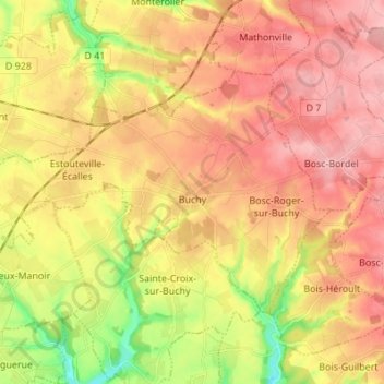 Topografische Karte Buchy, Höhe, Relief