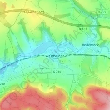 Topografische Karte Westhausen, Höhe, Relief