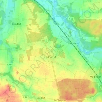 Topografische Karte Jelmstorf, Höhe, Relief