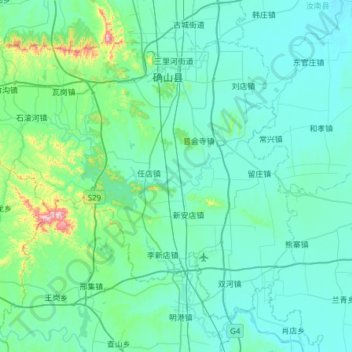 Topografische Karte 确山县, Höhe, Relief