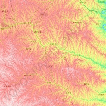 Topografische Karte Yanchang, Höhe, Relief