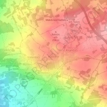 Topografische Karte Kaštelir, Höhe, Relief