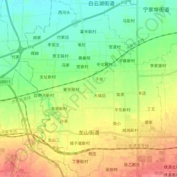 Topografische Karte 龙山街道, Höhe, Relief