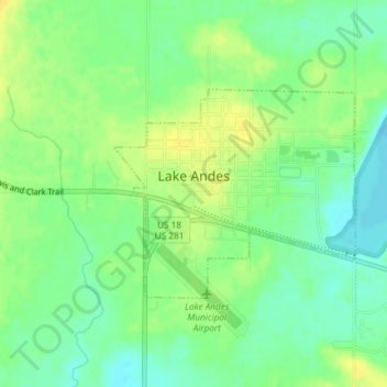 Topografische Karte Lake Andes, Höhe, Relief