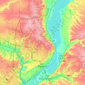 Topografische Karte Peoria, Höhe, Relief