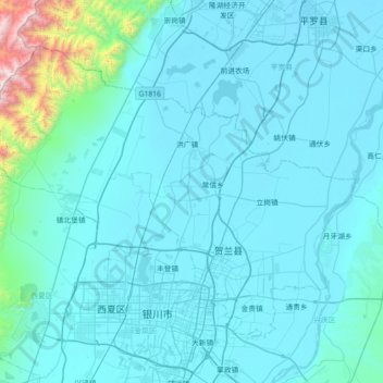Topografische Karte 贺兰县, Höhe, Relief