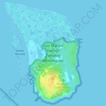 Topografische Karte Isla Martín Garcia-Timoteo Dominguez, Höhe, Relief