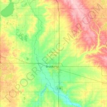 Topografische Karte Brookings County, Höhe, Relief