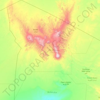 Topografische Karte Tibesti, Höhe, Relief
