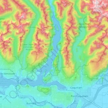 Topografische Karte Burrard Inlet, Höhe, Relief