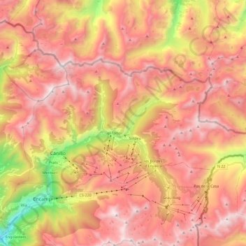 Topografische Karte Canillo, Höhe, Relief