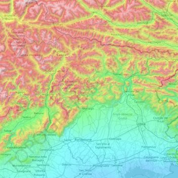 Topografische Karte Karnische Alpen, Höhe, Relief