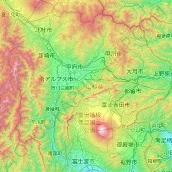 Topografische Karte Präfektur Yamanashi, Höhe, Relief