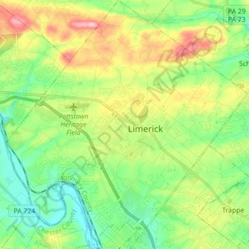 Topografische Karte Limerick Township, Höhe, Relief