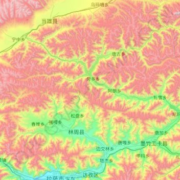 Topografische Karte 林周县, Höhe, Relief