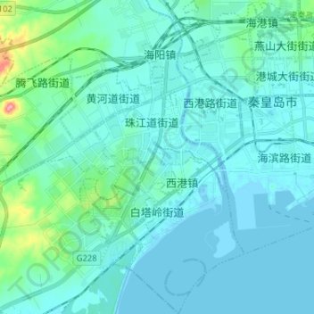 Topografische Karte 白塔岭街道, Höhe, Relief